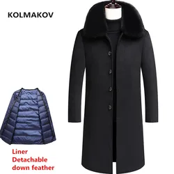 2023 new arrival winter fashion wool coats thicken trench coat men,mens down feather Liner Detachable woolen jackets ,size M-3XL