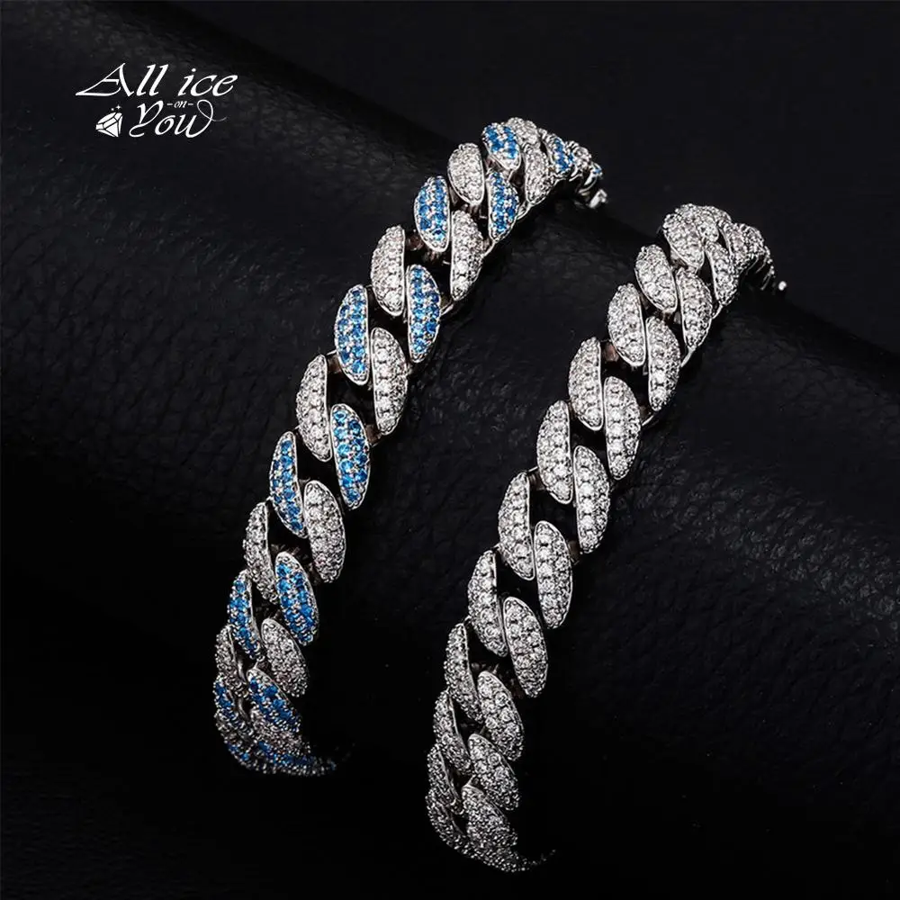 ALLICEONYOU 10mm 6 Colors Iced Micro Pave Cubic Zirconia Bracelet High Quality Hip Hop Rock Fashion Jewelry Women For Gift