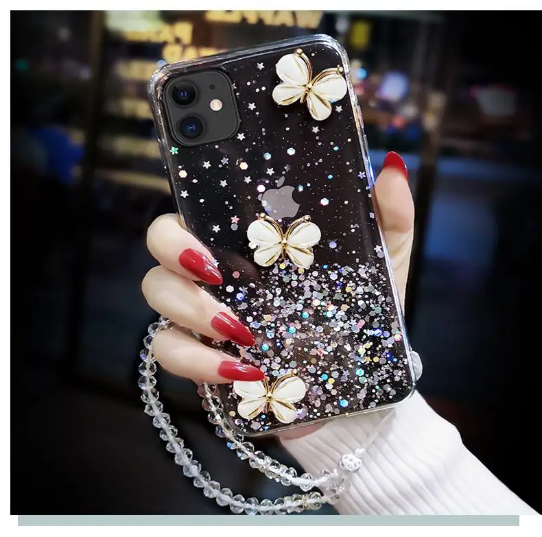 Fashion Luxury 3d Clear Butterfly custodia rigida femminile per Iphone 14 13 11 12 Pro Max Mini 7 8 Plus Xr X Xs Se 2 Cover per telefono Fundas