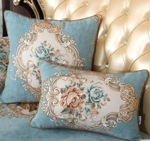 

European style flower pattern pillowcase chenille waist cushion cover lumbar pillow cover