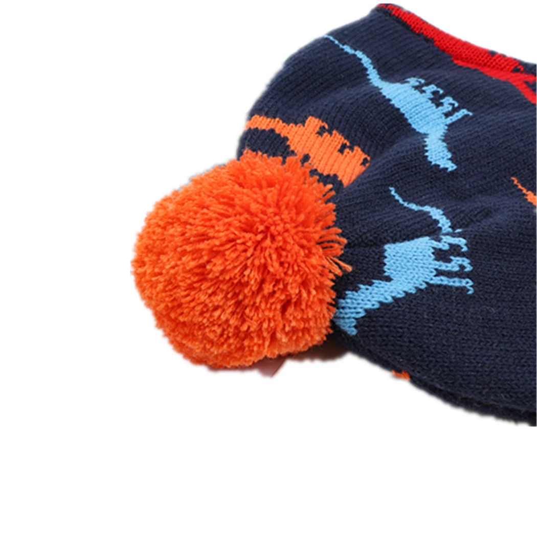 Connectyle Baby Infant  Boys Winter Cartoon Dinosaur Kids Skull Cap Fleece Lined Knit Beanie Hat  Earflap Warm Hats With Pom-Pom