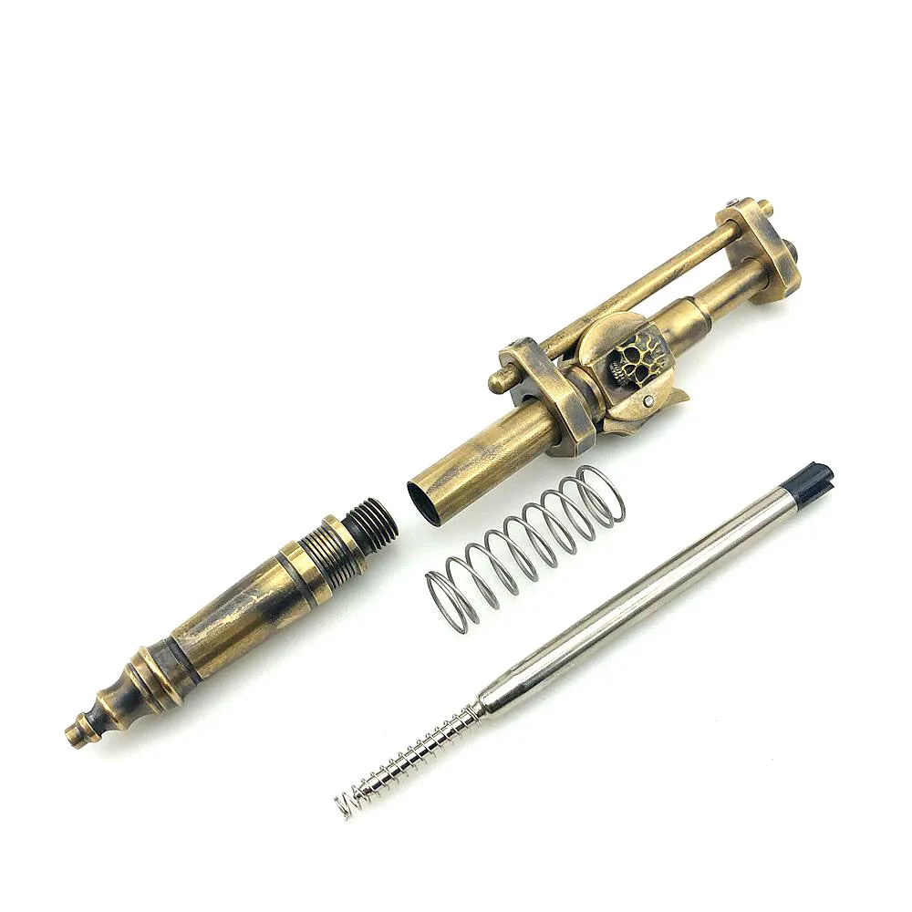 Outdoors Writing Tools EDC Handmade Dark Color Brass Skull Mechanical Sliding Pen Ballpoint Pen