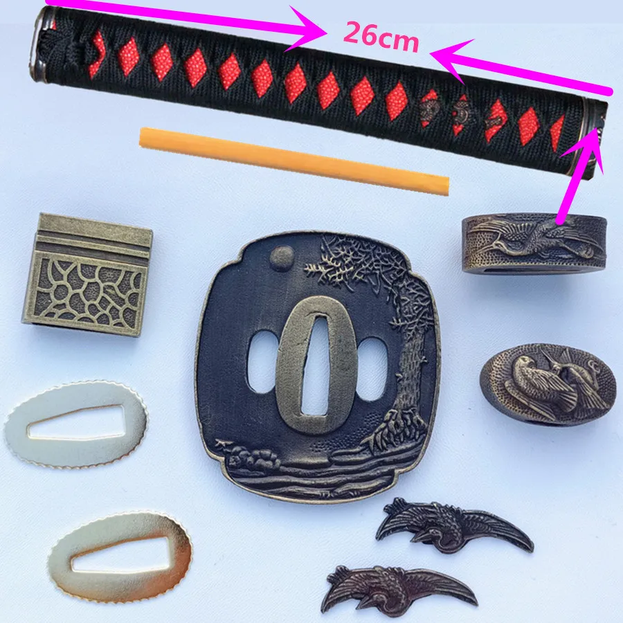 

A Set Alloy Japanese Katana/Wakizashi Sword 26cmHandle Fittings Tsuba+Menuki+Fuchi+Kashira+Habaki+Seppa