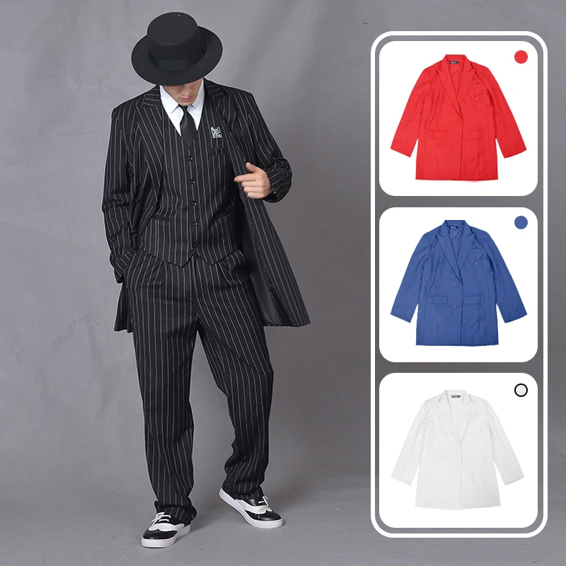 Standard Arena Popping Suit coat men's locking performance clothes Long length Hiphop Garment Stage mechanical dance Coat MAN