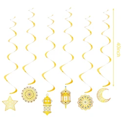 Eid Mubarak Banner Decor For Home Gold Spiral Eid Pendant Bunting Islamic Muslim Hajj Mubarak Festival Party DIY Ramadan Decor