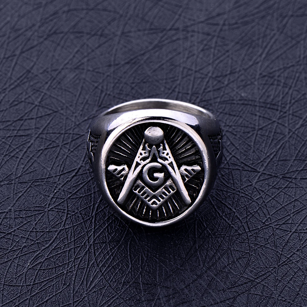 316L Titanium Steel Masonic AG Ring Hip Hop Rock Stainless Steel Jewelry For Men Size 8-12# drop shipping