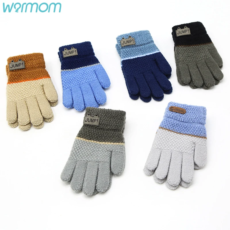 Warmom for 4-7Y Children's Gloves Winter Warmth Thickened Full Finger Gloves Kid Student Mittens for Winter Sports Skiing Gloves