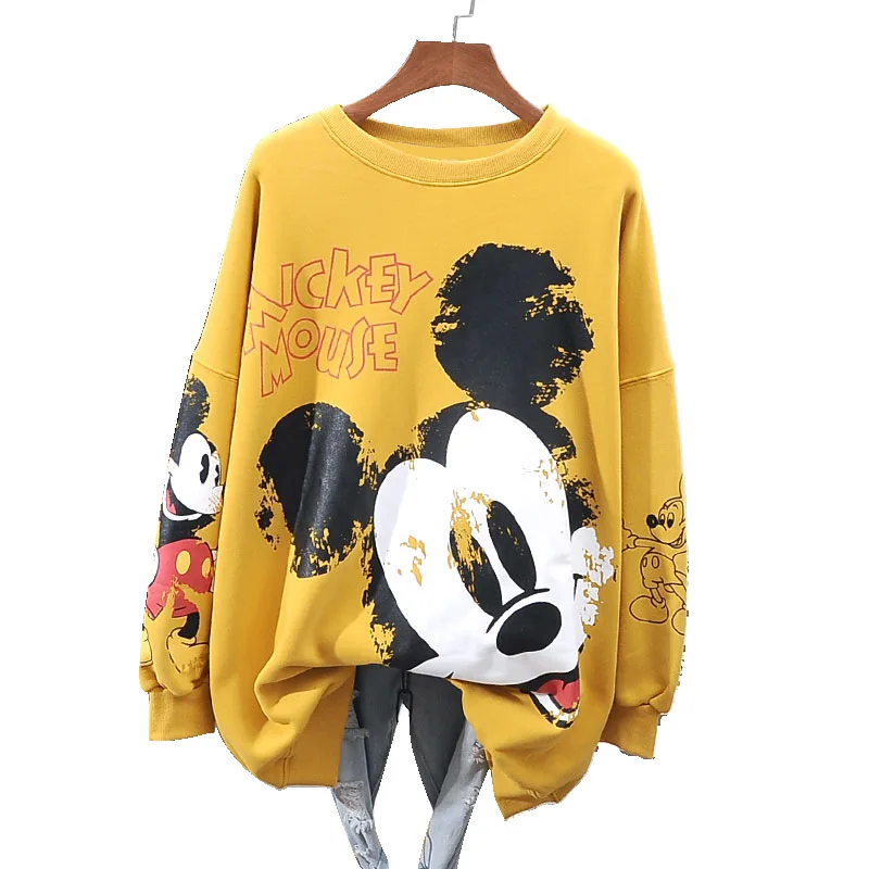 Disney camisola feminina dos desenhos animados mickey minnie pelúcia engrossado camisola primavera outono solto coreano hatless engrossado camisola na moda