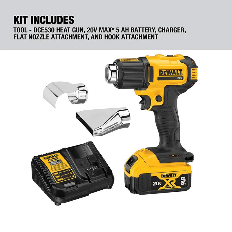 Imagem -03 - Dewalt-pistola Térmica sem Fio Dce530n 20v xr 532 °c Pistola de ar Quente Ajuste de Temperatura Grelhador de Automóveis Ferramentas Eléctricas