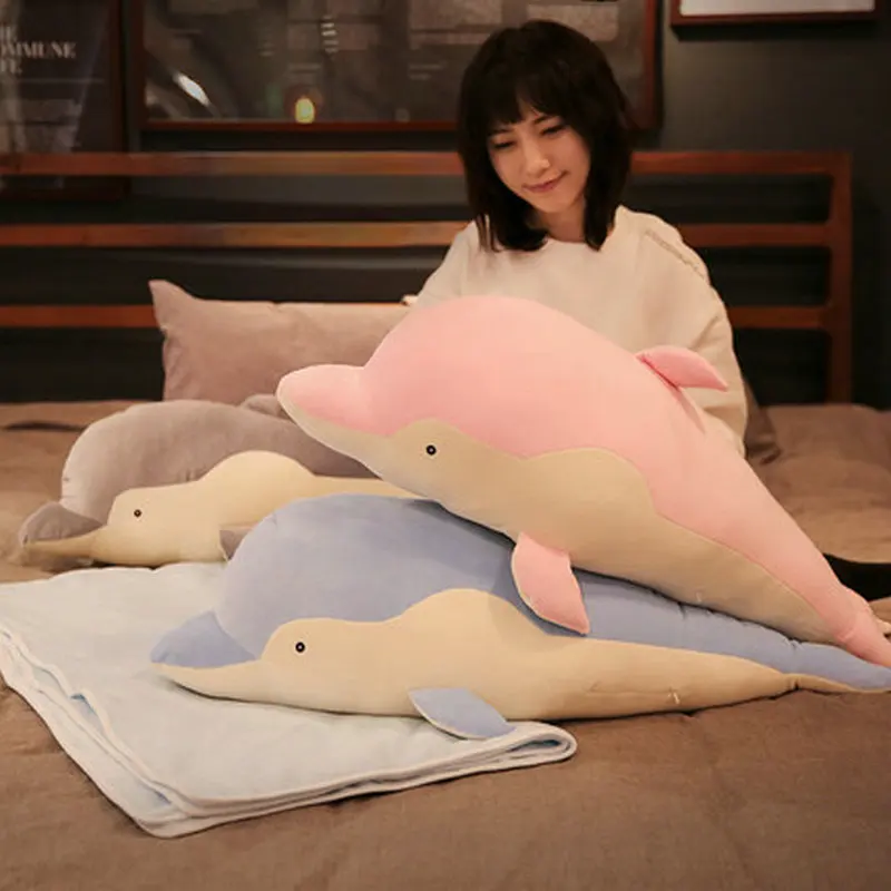 80cm Soft Dolphin Plush Toys Dolls Stuffed Down Cotton Animal Pillow Kawaii Office Nap Pillow Toy Christmas Gift for Girls