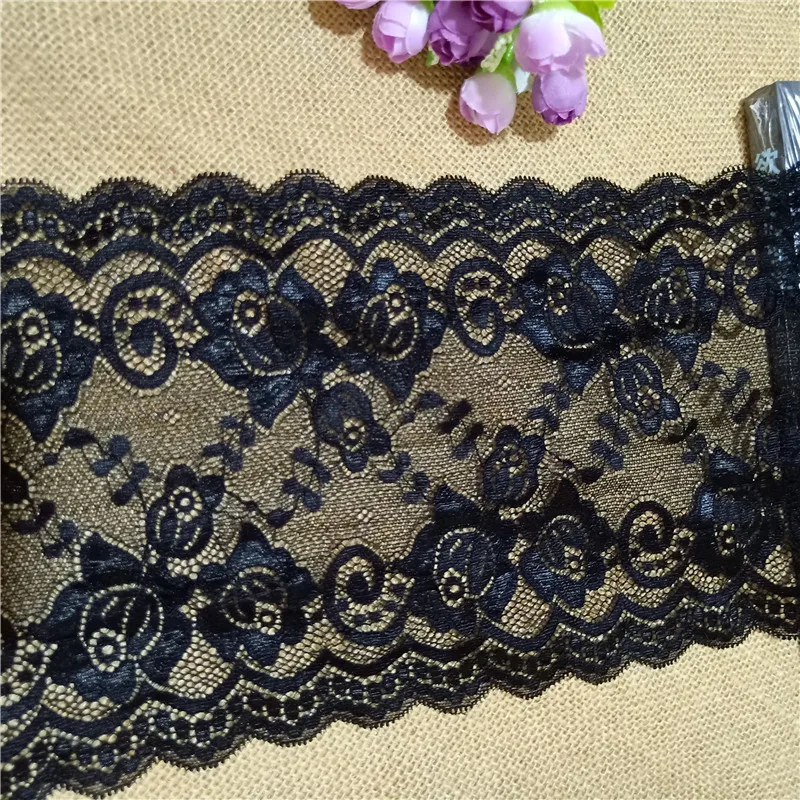 17.5cm Black Wide Lace On The Grid Elastic Couture Materiel Accessoires For Sewing Needlework Used On Dress And Curtains E1082