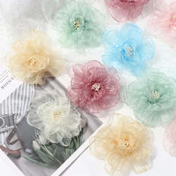 5Pcs Mini Chiffon Fabric Flowers Lace Dress Decoration Lace Fabric Applique Trimming DIY Craft Sewing Supplies Decor Accessories