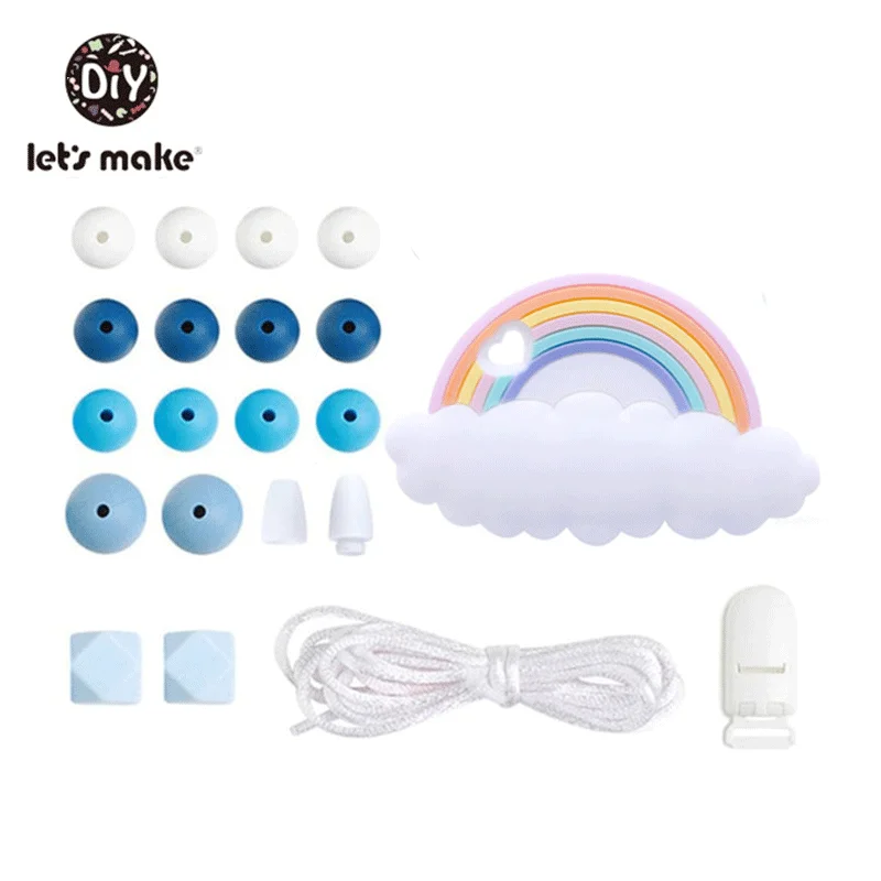 Let\'s Make 1Set DIY Baby Silicone Beads Rainbow Teether Rodent Wooden Pendant DIY Necklace Infants Tooth For Children\'s Product