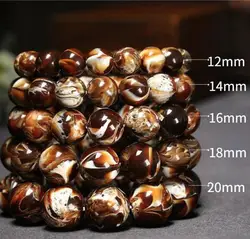 Natural Myanmar Genpo Hand String Honey Wax Amber Demon Flower Cave Honey Porcelain White Round Bead Bracelet for Men and Women