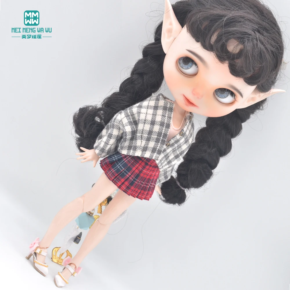 Clothes for Doll Fits Blyth Azone OB22 OB24 Doll Fashion Woolen Jacket Plaid Top Blue, Green, Black, Gray