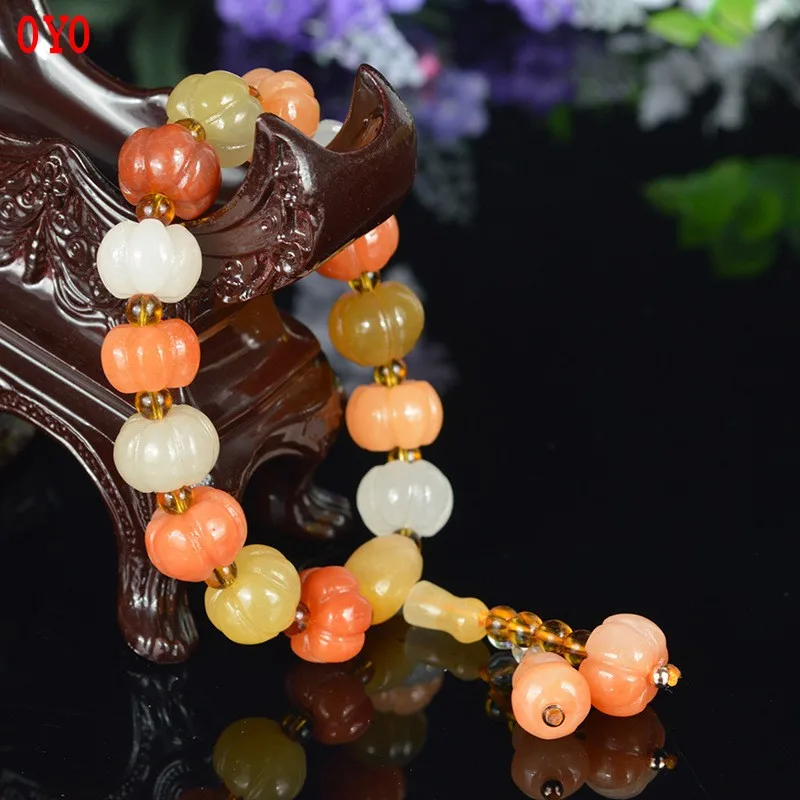 

Golden Silk Jade Bracelet Natural Genuine Fashion Golden Silk Jade Pumpkin Bead Bracelet