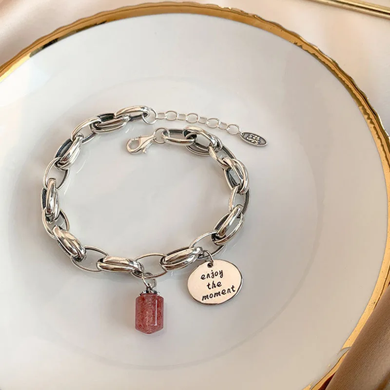 Foxanry Silver Color Bracelet for Women New Trendy Elegant Creative Good Luck Pink Strawberry Party Jewelry Birthday Gift