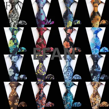 オレンジジャカード織クラシックメンズネクタイネクタイチェック柄イエローチェックシルクネクタイパーティー結婚式ハンカチセットクリスマス男性ギフトネクタイ