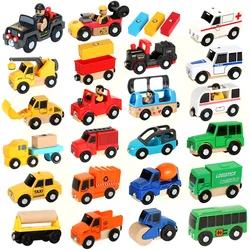 Wood Railway Magnetic Train Toys Wooden Train Track Accessories Helicopter Car Truck Railway Tracks Parts For Children Toys