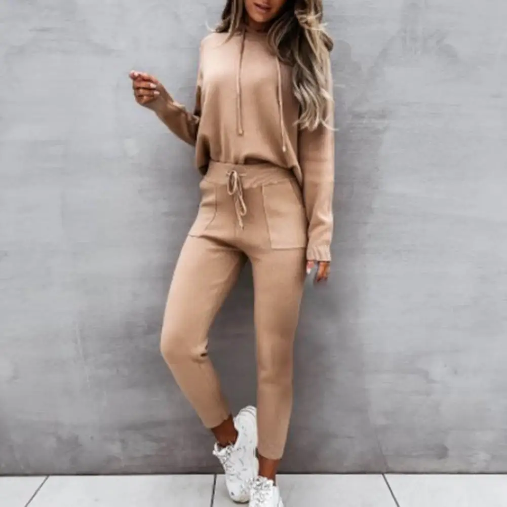 Women Tracksuit Long Sleeve Warm Solid Color Pullover Hoodie Sweatpants Sport Outfit Jogger Set chandals mujer conjunto femenino