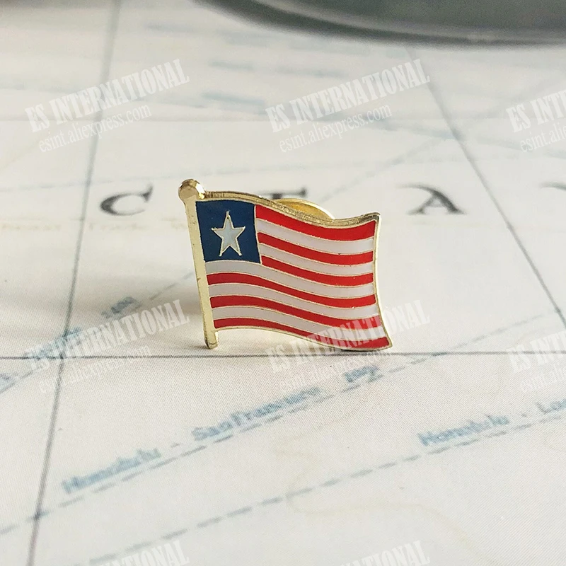 Liberia National Flag Lapel Pins Crystal Epoxy Metal Enamel Badge Paint Brooch Souvenir Suit  Personality  Commemorative  Gifts