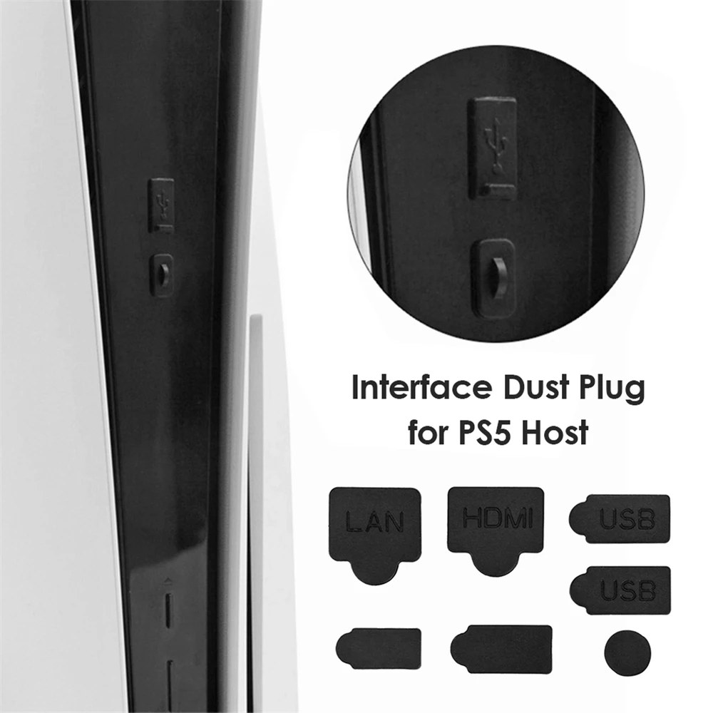 Juego de tapones antipolvo de silicona para Playstation 5, cubierta antipolvo para consola PS5, interfaz USB, 7 piezas