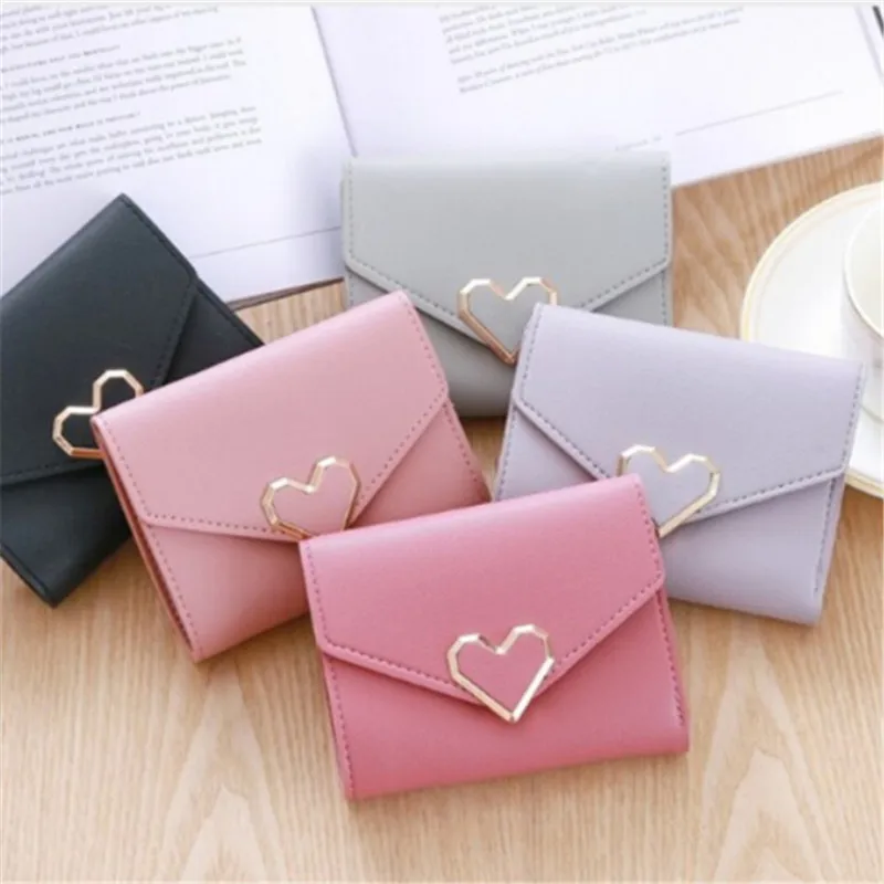

Candy Color Fashion Women Coin Purse Leather Solid Color Vintage Short Wallet Heart Hasp Ladies Girls Card Holder Clutch Bag
