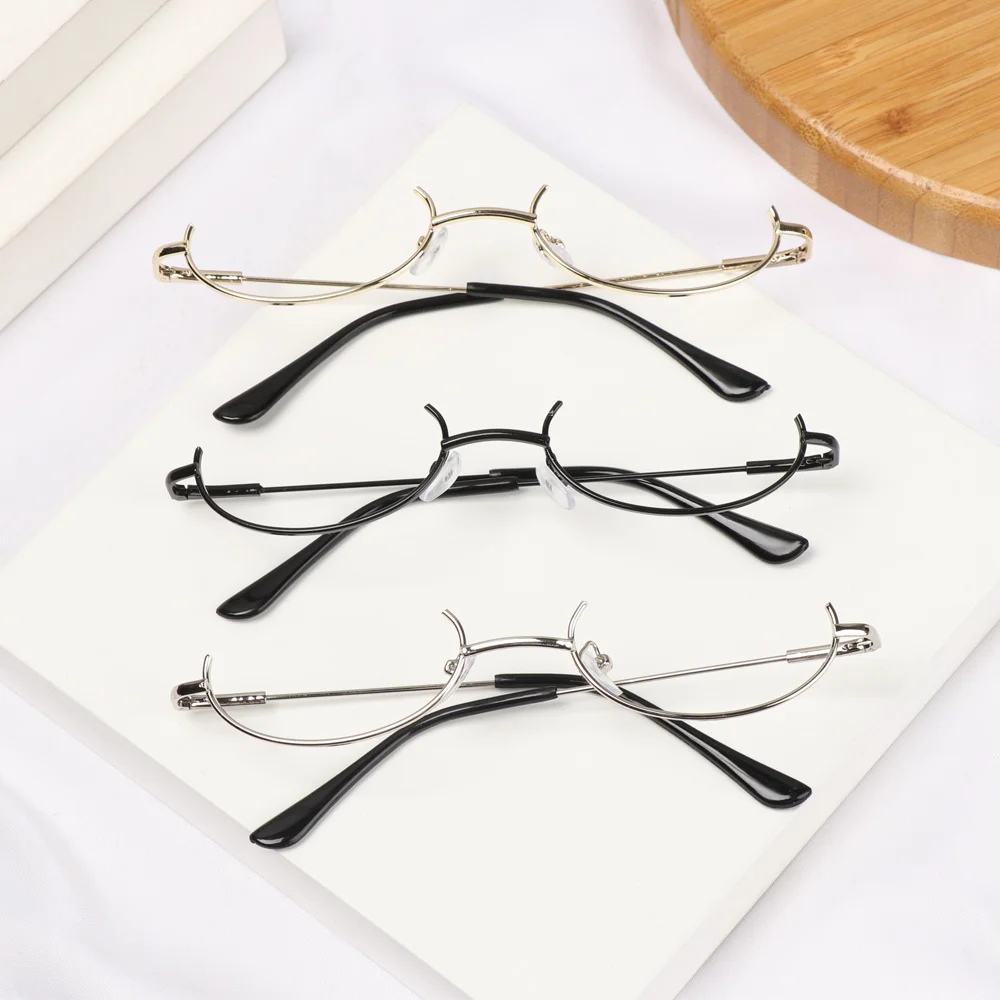 1PC Half Frames Glasses Frame Unisex Vintage Oval No Lens Optical Spectacles Cosplay Photography Decoration Metal Party Eyewear