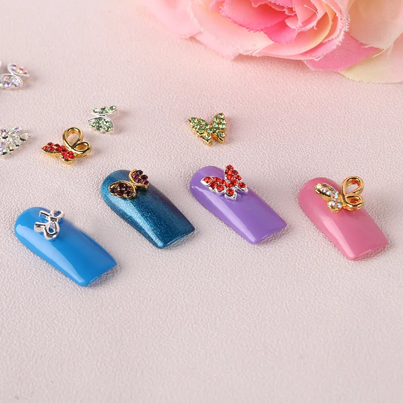 1 Pack Of Nail Art Alloy Diamond Jewelry Hollow Butterfly Light Pink White Big Red Sapphire Blue Purple Ladies Daily Wear