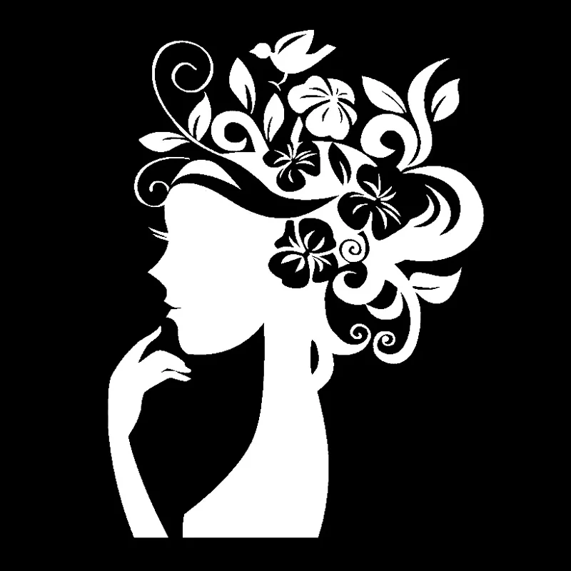 12.1cm*16.3cm Salon Woman Hair Personality Stickers Vinyl Decals Black/Silver for VW Stickers