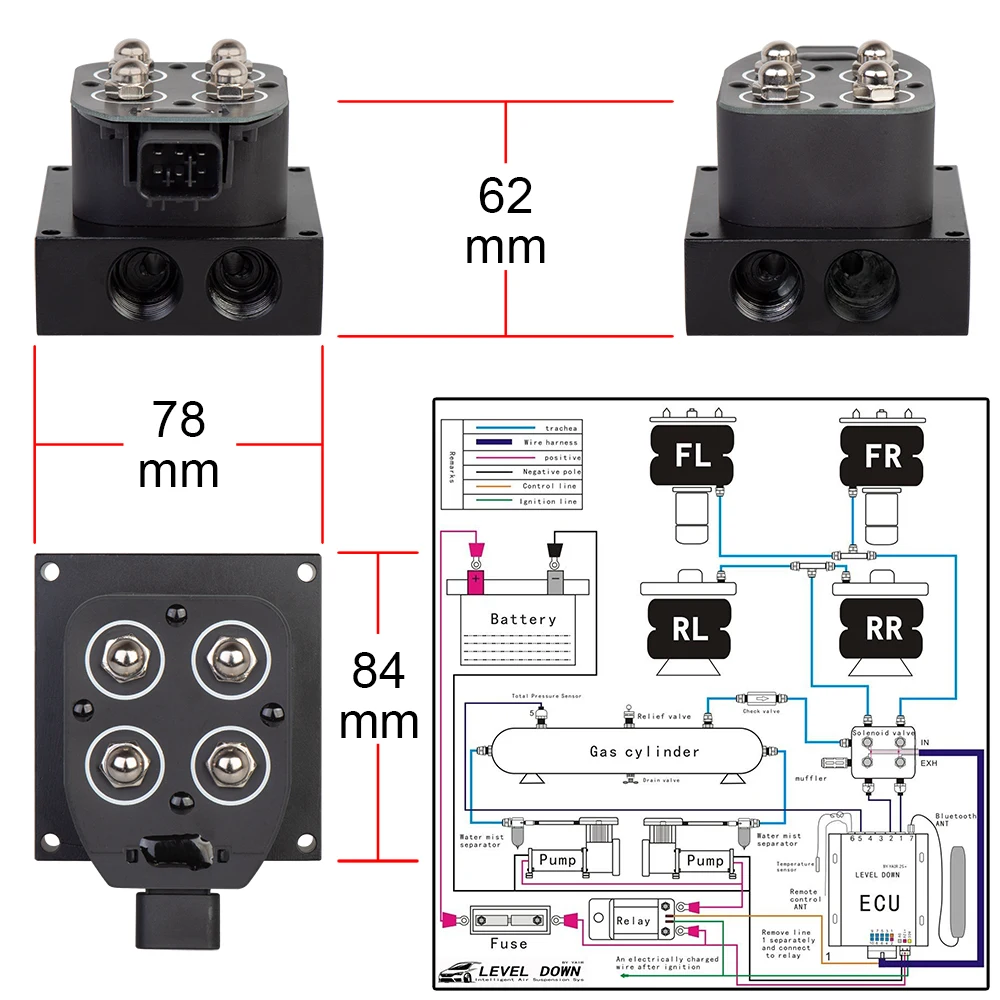 Air ride Suspension manifold valve with remote controller 0-200psi with double display air pressure gauge 12v Solenoid Valve