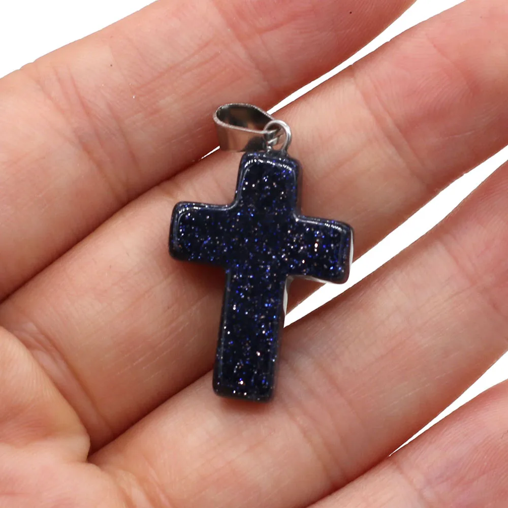 4pcs Natural Stone Cross Shape Pendant Charms Natural Agates Stone Pendant Making for Women Jewelry Necklace Gift 18x25mm