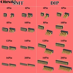 1PCS Spring Loaded Pogo Pin Connector Plug 4 6 8 10 12 14 16 20 Pin Dual Row Surface Mount SMT DIP Height 7.0mm Pitch 2.54 mm