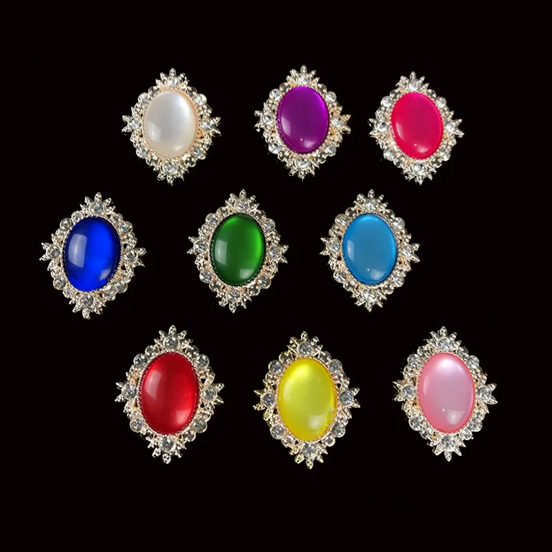 

2019New 100Pcs Opal Oval Rhinestone Alloy Button for DIY Wedding Embellishment or Hair Craft Accessories QW17