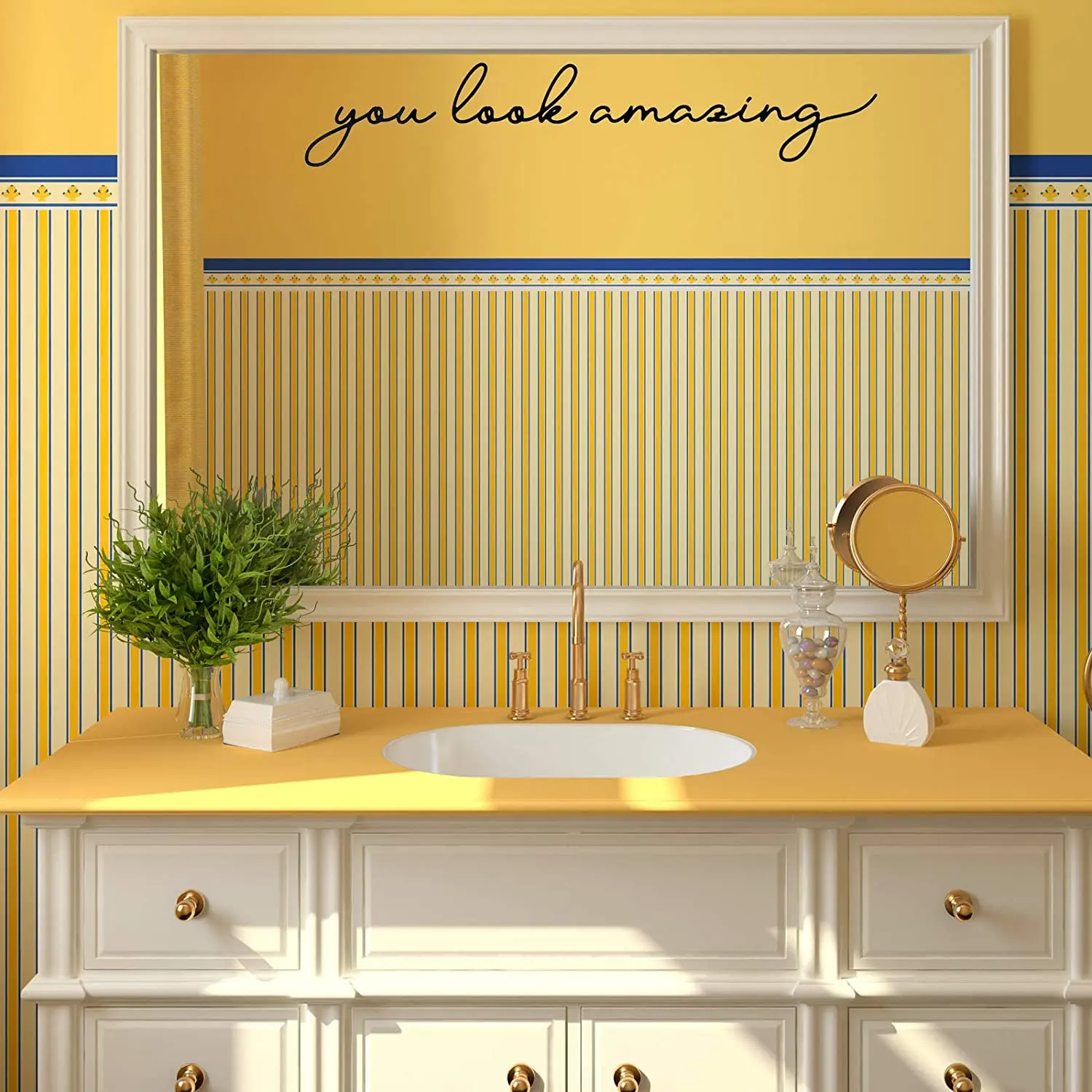 4 Pieces Quote Mirror Decals Sticker Set Hello Beautiful Gorgeous Greeting Vinyl Stickers for Mirror Bathroom Home Decor