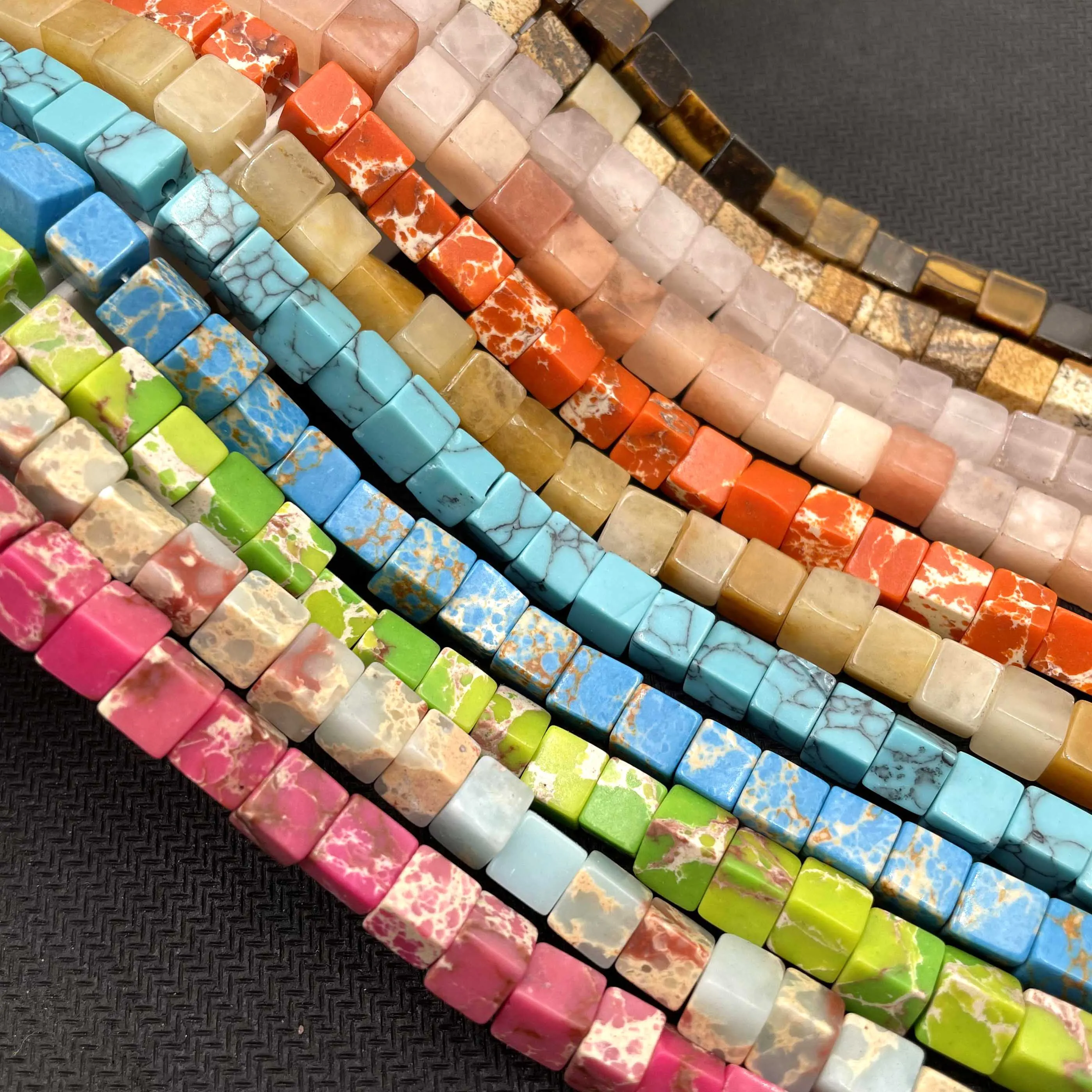 4 6 8 MM Natural Stone Jades Agates Amazonite Square Loose Spacer Beads For Jewelry Making DIY Bracelets Necklace Accessories