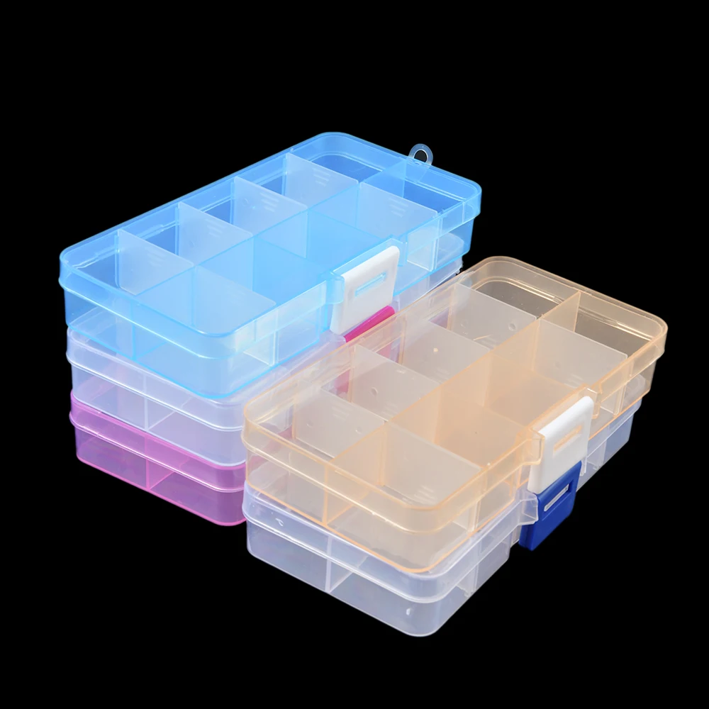 10 Slots Adjustable Transparent Jewelry Storage Box Ring Earring Drug Pill Beads Portable Plastic  Jewelry Organizer