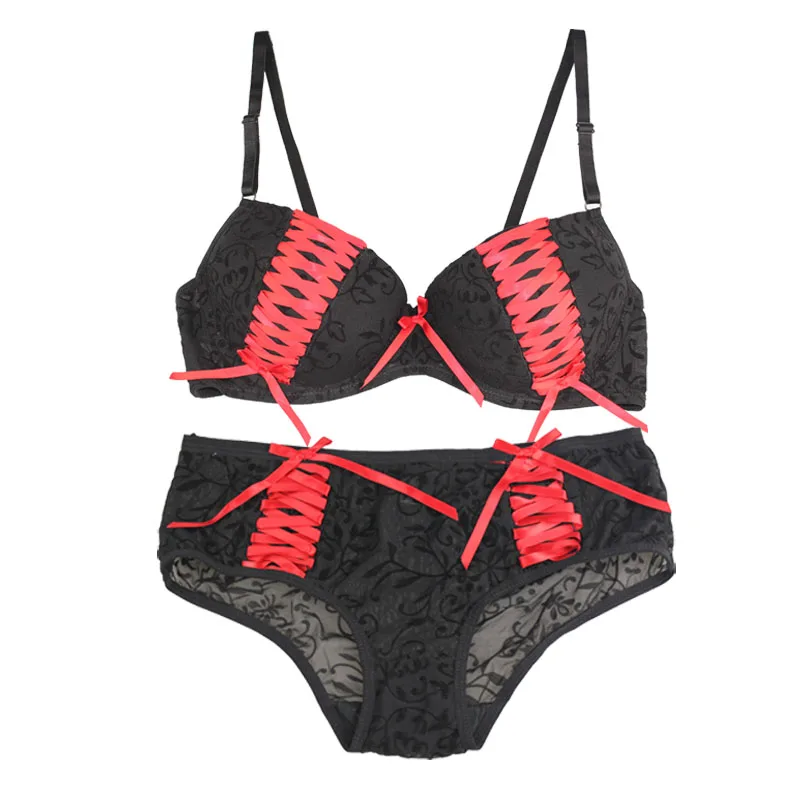 Women Bra & Brief Sets New Sexy Deep V Bra Mesh Printing Push Up Bra Set  3/4 Cup Bra  NO.S45