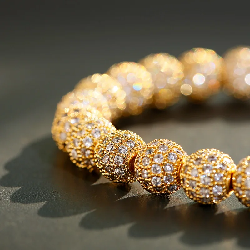 Luxury Gold Color Ball CZ Zircon Pave Weaving Bracelet Homme Men Fashion Beaded Bracelet Dropshipping