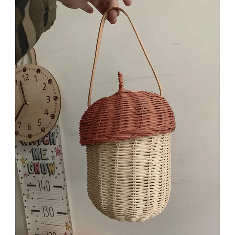 Cestino da Picnic in Rattan Pinecone borsa portaoggetti tessuta a mano borsa da Basket in Rattan portatile carino cestino di vimini per puntelli fotografici per bambini