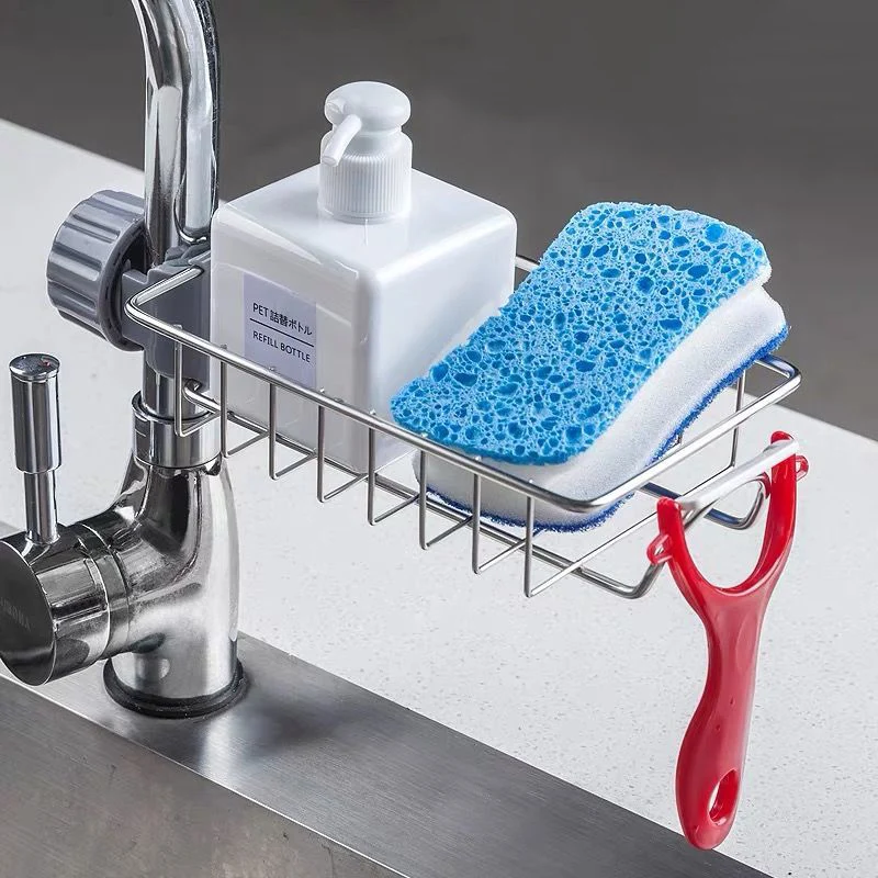 Kitchen Stainless Steel Sink Drain Rack Sponge Storage Faucet Holder Soap Drainer Shelf Basket Organizer Bathroom Accessories