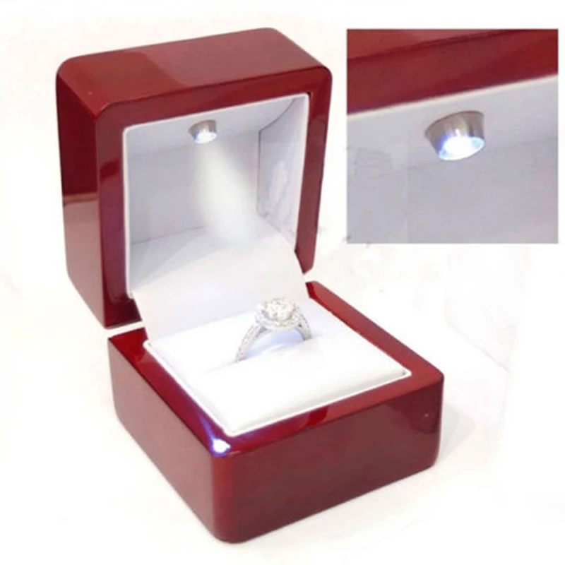 High Quality Jewelry Box With LED Light For Engagement Wedding Rings Box Festival Birthday Jewerly Ring Display Gift Boxes