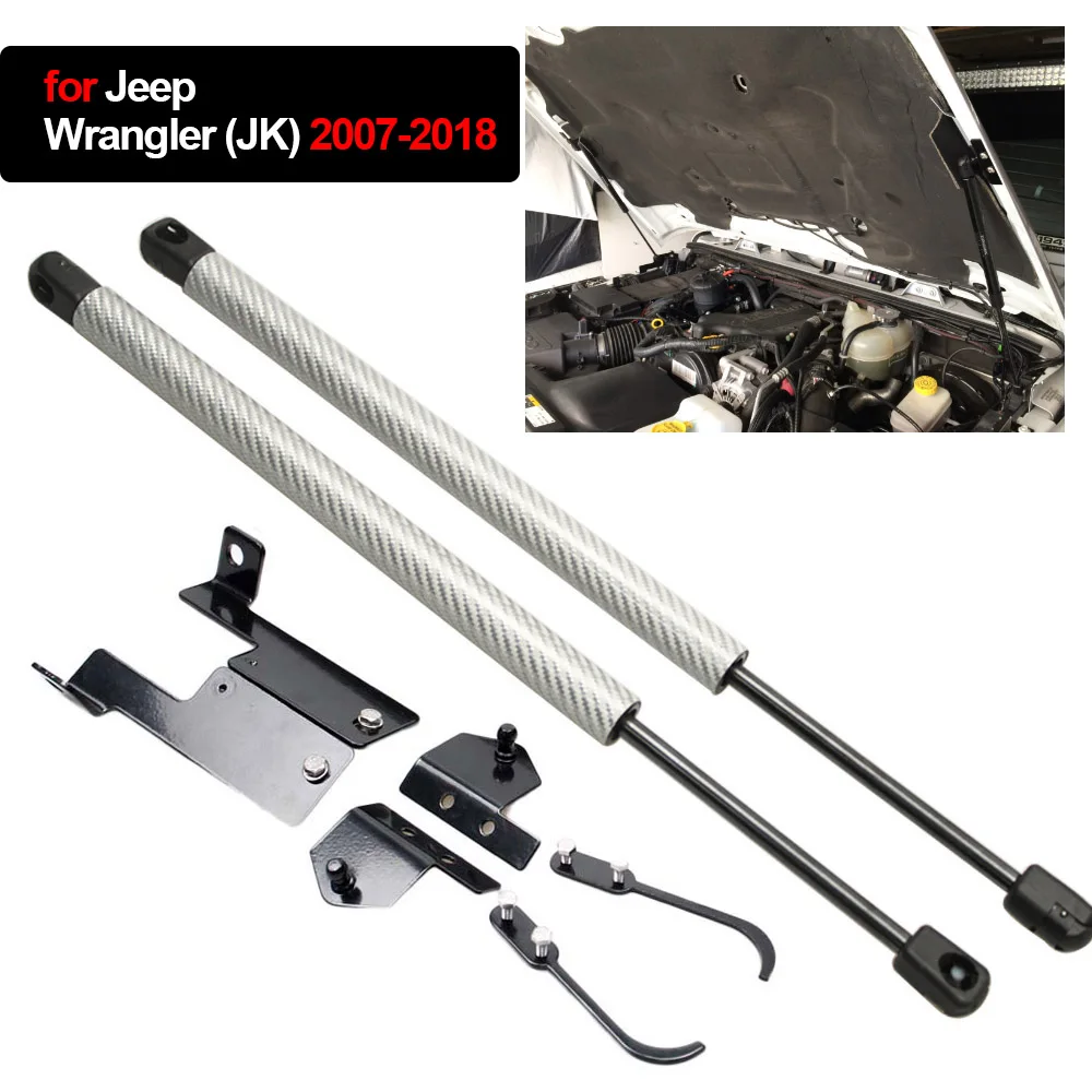 Dla Jeep Wrangler (JK) 2007-2018 Przednia maska silnika Modyfikacja amortyzatorów gazowych Podnośnik Amortyzator Amortyzator Pręty tłokowe z włókna węglowego Sprężyny