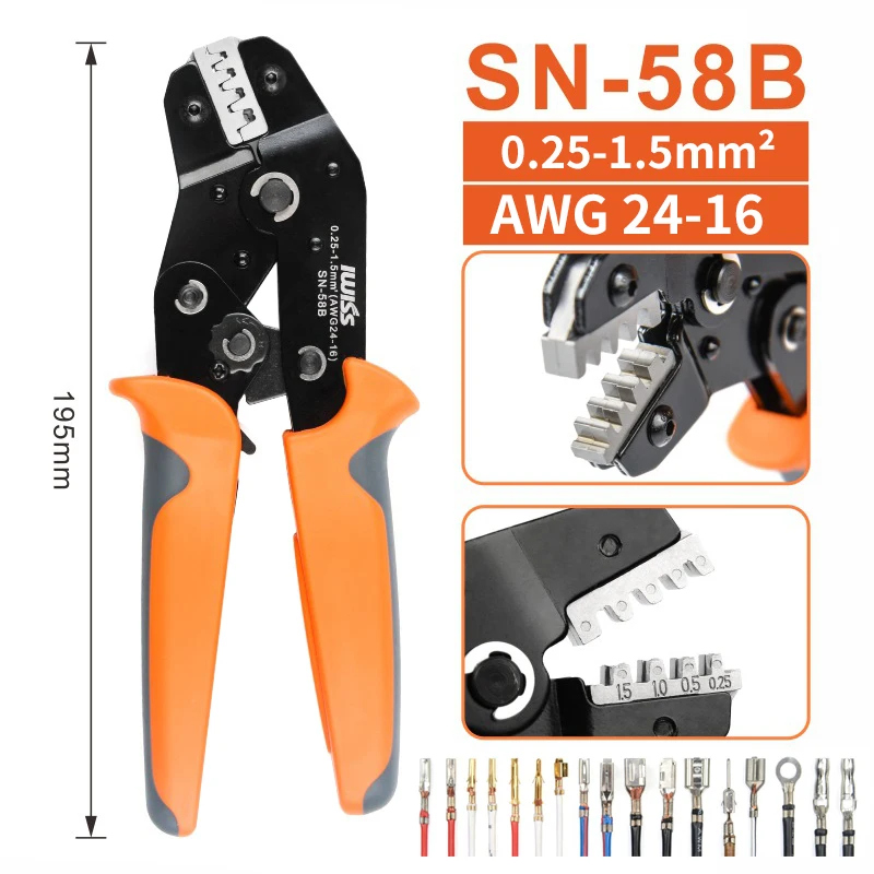 Crimping Pliers SN-58B +8 Jaw Kit Bag for 2.8/4.8/6.3 Tube Insulation Cable Connector Electrical Wire Electrical Clamp Min Tools