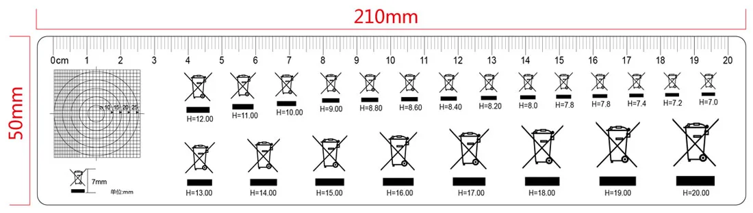 65x100mm Padrão Point Gauge Film Régua Linha Largura Diâmetro Área Comparação Cartão Micrômetro para Detecção de Defeito