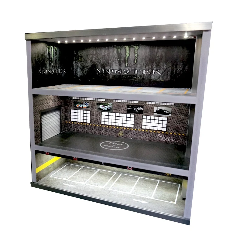 New 1/64 Underground Parking Lot lot scene garage Car model 3 layers display cabinet light storage box decoration