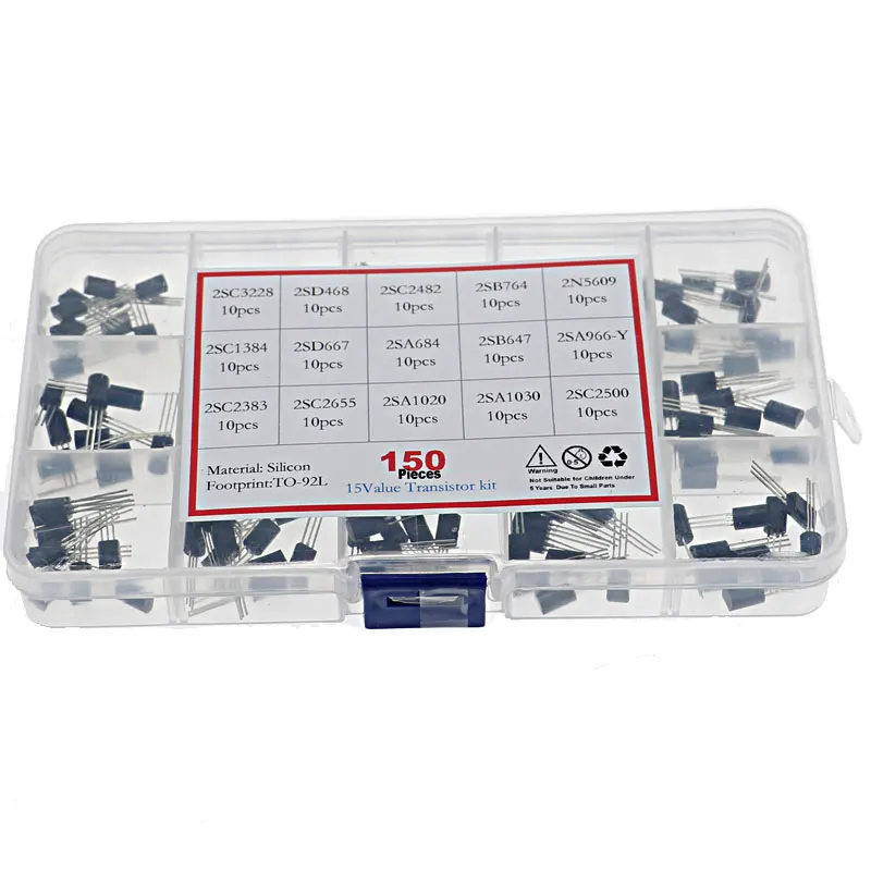 150pcs/Box 15Values TO-92L Transistor Assortment Kit 2sc3228 2sc2500 2sc2655 2sc1384 2sc2383 2sd468 2SC2482 2SB764 2SD667 2SA684