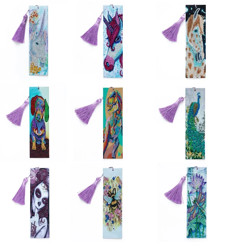 5D Diamond Painting Rainbow horse Dog Bookmarks Tassel Bookmarks Craft Decoration Special Shaped Diamond Embroidery