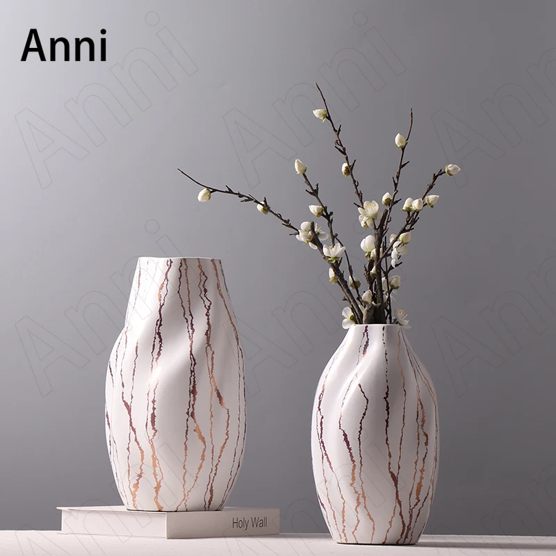 

Creative Twisted Ceramic Vase Chinese Golden Lines Marble Texture Decorative Flower Vases Home Living Room Decoration Plant Pots