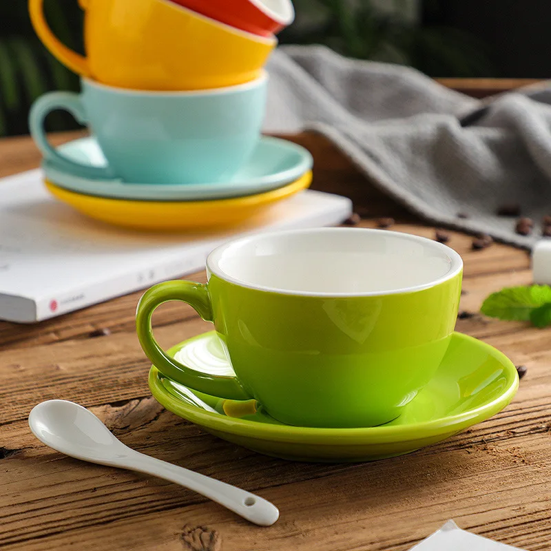 High-Grade Ceramic Coffee Cups, Simple European Style Mug, Cappuccino Flower Cups, Latte, 220ml